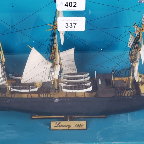 337 - A small scale model Discovery 1901 ship, in perspex case, width 61cm