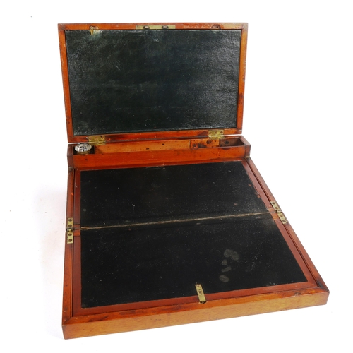 341 - A 19th century mahogany folding travelling writing slope, with brass recessed handles, width 40cm