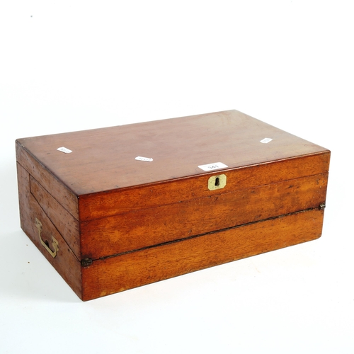 341 - A 19th century mahogany folding travelling writing slope, with brass recessed handles, width 40cm