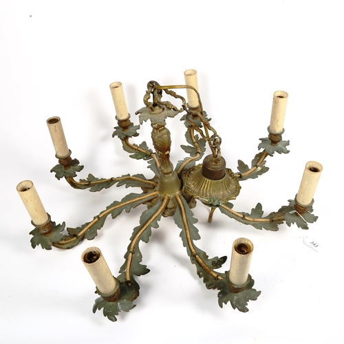 343 - A Vintage painted cast-brass 8-branch ceiling chandelier, height 60cm, branch length 26cm