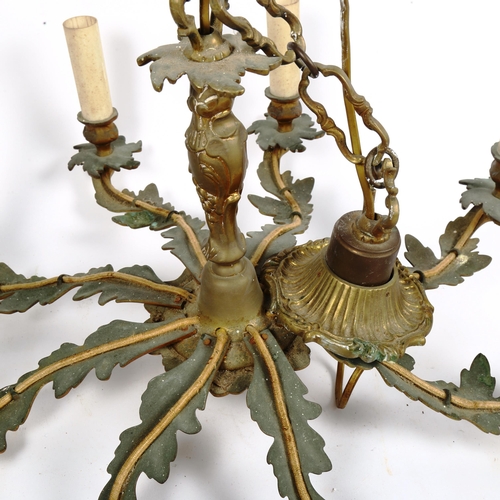 343 - A Vintage painted cast-brass 8-branch ceiling chandelier, height 60cm, branch length 26cm