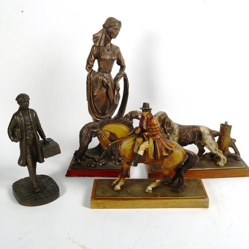 360 - Various sculptures, including J Rynhart bronze fisherman, and 2 desk lighter examples, largest heigh... 