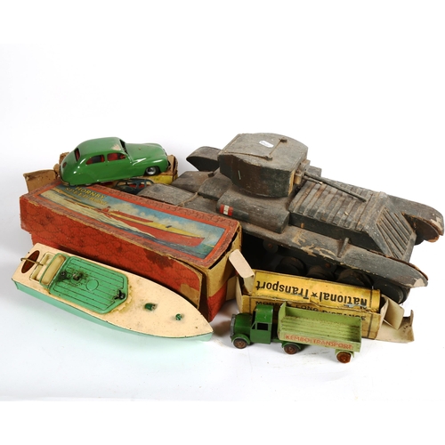 363 - Various Vintage toys, including Hornby Meccano speedboat no. 2 Swift, Chad Valley remote control car... 