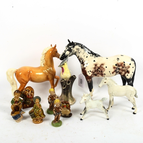 688 - Royal Doulton Appaloosa horse, Beswick horses and Wade figures