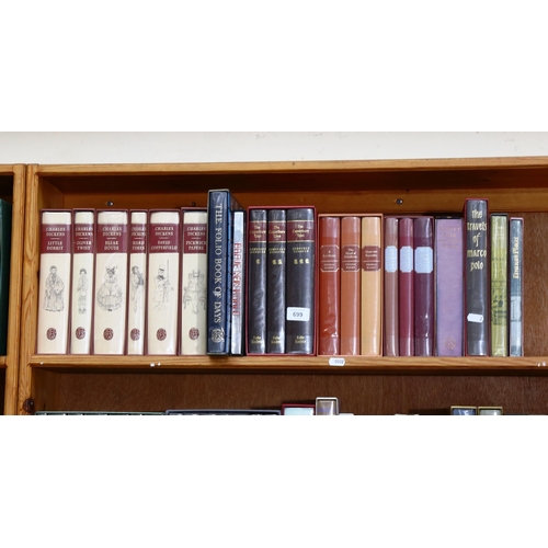 699 - A collection of folio books, including Dicken's and Chaucer's Canterbury Tales