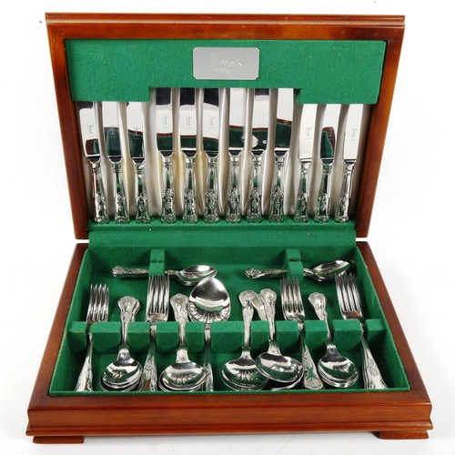 1017 - A canteen of King's pattern stainless steel cutlery for 6 people, retailed by Harrods, in fitted cas... 