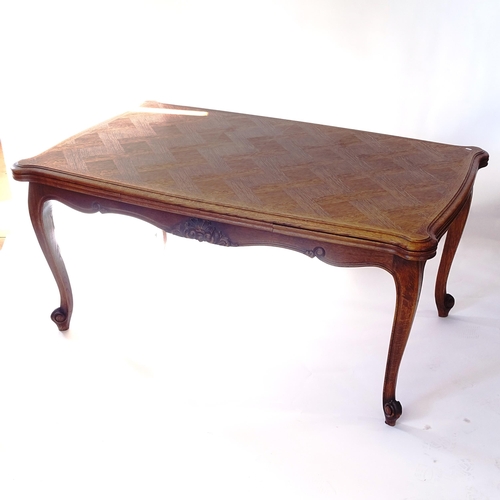 2001 - A French oak parquetry-top draw leaf table, L160cm extending to 260cm, H75cm, D97cm