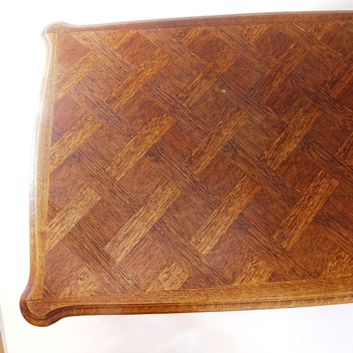 2001 - A French oak parquetry-top draw leaf table, L160cm extending to 260cm, H75cm, D97cm