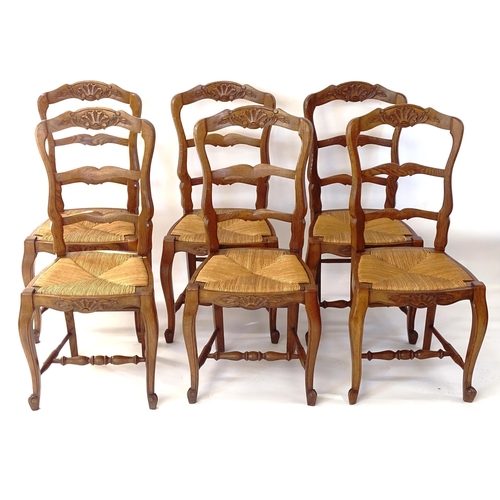 2002 - A set of 6 French rush-seat ladder-back dining chairs