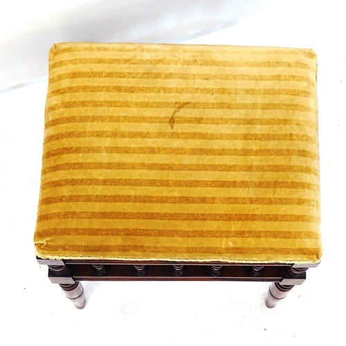 2023 - An Antique mahogany spindle turned rectangular upholstered piano stool