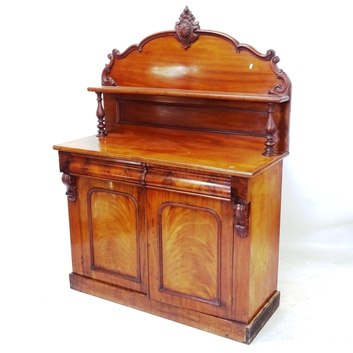 2024 - A Victorian mahogany sideboard, with raised back, 2 frieze drawers and cupboard under, W122cm, H165c... 