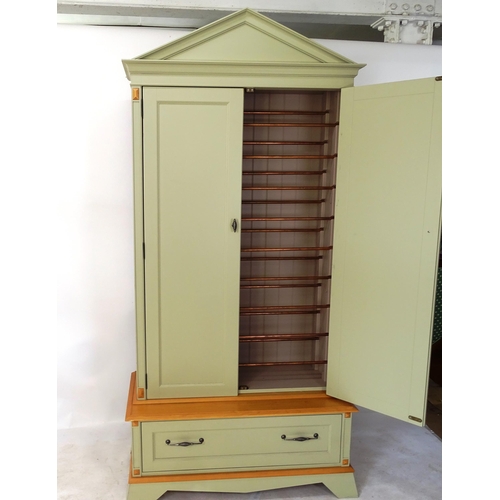 2032 - A modern painted 2-door shoe cupboard, on drawer fitted base, W113cm, H226cm, D55cm