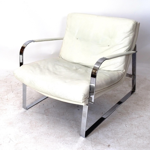 2033 - A Swedish leather and chrome lounge chair with cross stitch detail by Conform with maker’s label