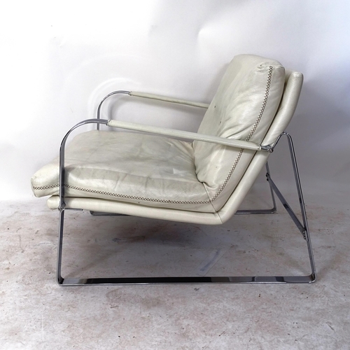 2033 - A Swedish leather and chrome lounge chair with cross stitch detail by Conform with maker’s label