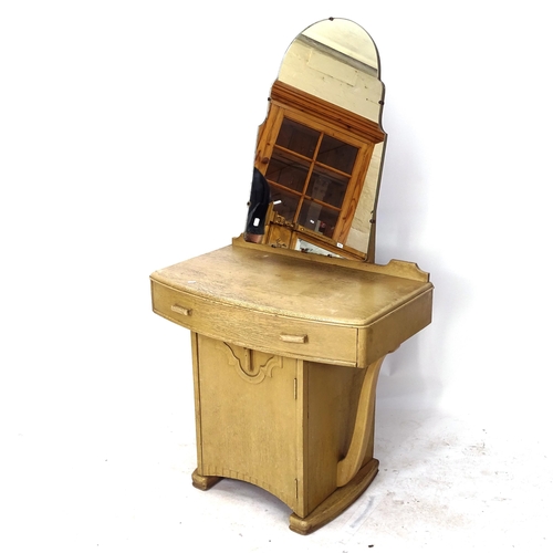 2040 - An Art Deco bow front dressing table, with cupboard under, W82cm, H150cm, D50cm