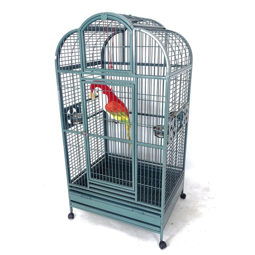 2041 - A large dome-top metal parrot cage, W91cm, H177cm, D72cm