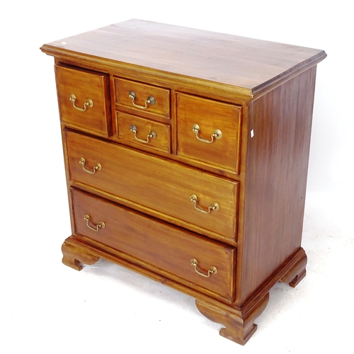 2042 - A hardwood chest of 4 short and 2 long drawers, on bracket feet, W81cm, H87cm, D47cm