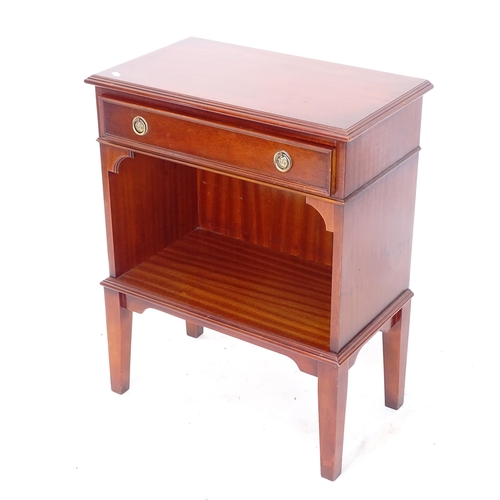 2052 - A reproduction mahogany side cabinet, with single drawer and shelf below, W61cm, H77cm, D35cm