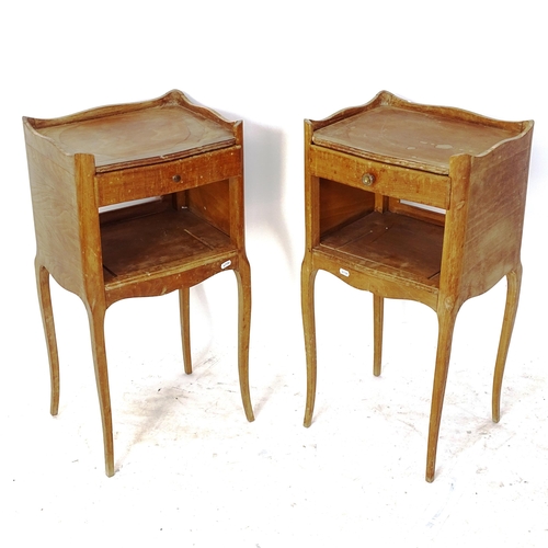 2065 - A pair of French walnut bedside pot cupboards, with single frieze drawer