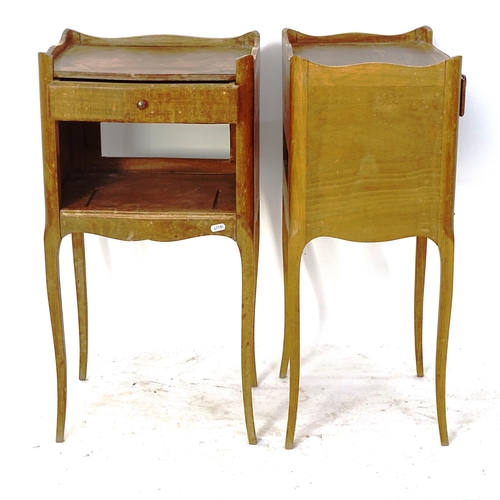 2065 - A pair of French walnut bedside pot cupboards, with single frieze drawer