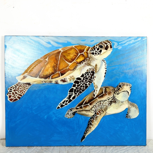 1415 - Clive Fredriksson, oil on canvas, sea turtles, 70cm x 90cm