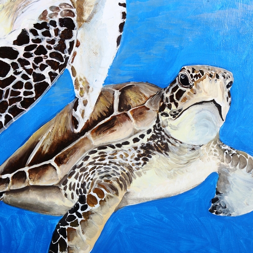 1415 - Clive Fredriksson, oil on canvas, sea turtles, 70cm x 90cm