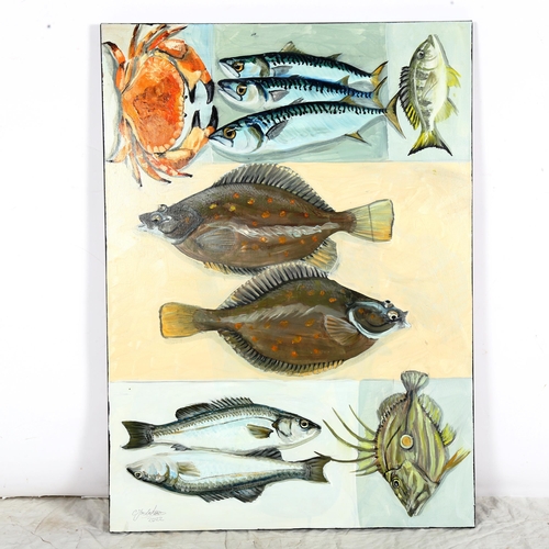 1418 - Clive Fredriksson, oil on canvas, sea fish, 61cm x 84cm, unframed