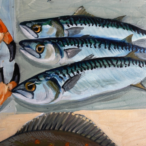 1418 - Clive Fredriksson, oil on canvas, sea fish, 61cm x 84cm, unframed