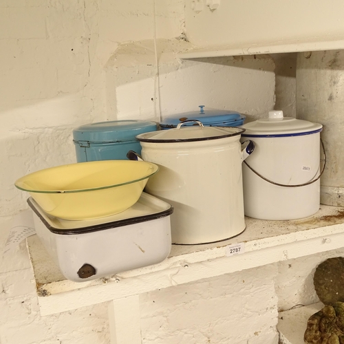 2787 - A group of Vintage enamel bowls, storage bins etc