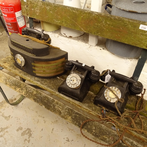 2789 - 2 Vintage black Bakelite telephones, and another (3)