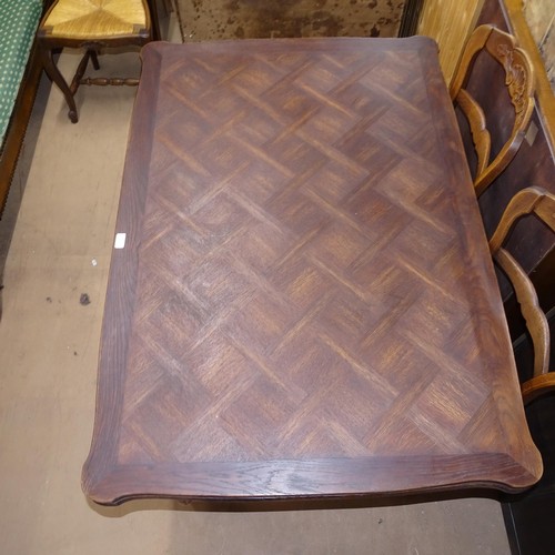 2062 - A French stained oak parquetry-top draw leaf dining table, L130cm extending to 220cm, H76cm, D90cm