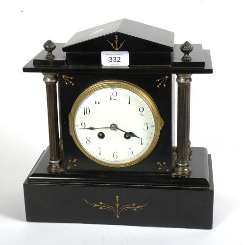 332 - An early 20th century French slate-cased architectural 8-day mantel clock, by Japy & Co, case height... 