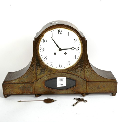 333 - An Art Deco brass 8-day dome-top mantel clock, width 50cm