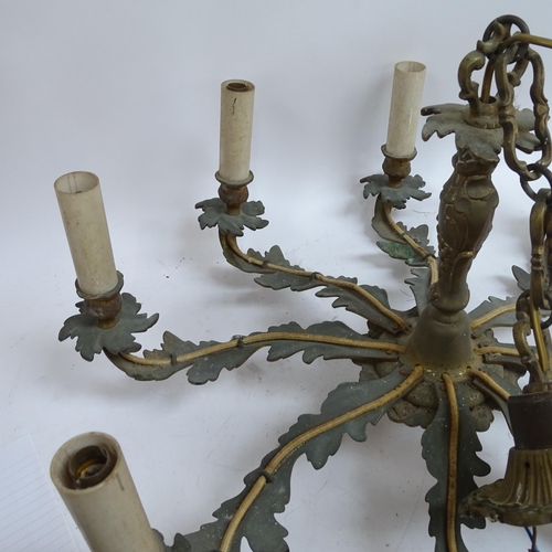 343 - A Vintage painted cast-brass 8-branch ceiling chandelier, height 60cm, branch length 26cm