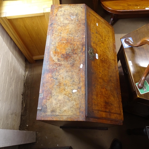 2004 - A Georgian mahogany and burr-walnut veneered bureau, the fall-front revealing a fitted interior, wit... 