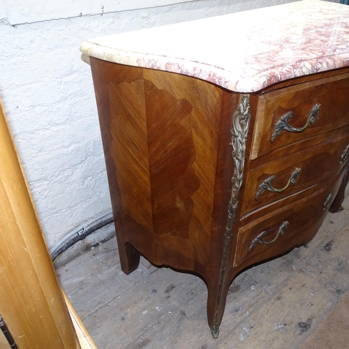 2051 - A Continental marble-top commode of serpentine form, with 3 long drawers and ormolu mounts, W104cm, ... 