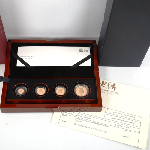 110 - An Elizabeth II 2018 Royal Mint four coin gold proof set, comprising double sovereign, full sovereig... 