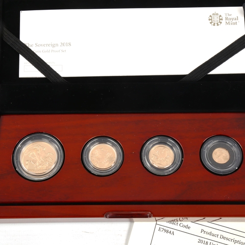 110 - An Elizabeth II 2018 Royal Mint four coin gold proof set, comprising double sovereign, full sovereig... 