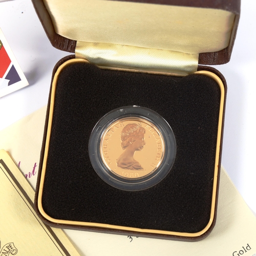 113 - Royal Mint 1980 Government of Gibraltar gold proof fifty pound coin, boxed with papers