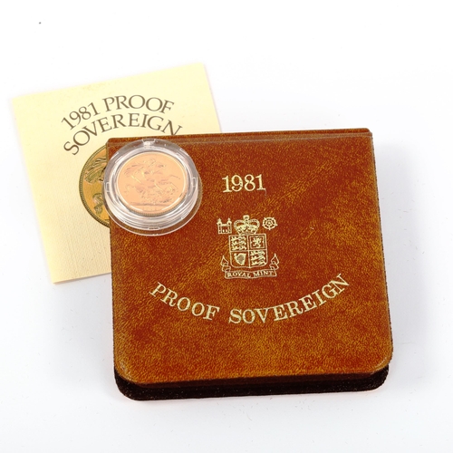 121 - Royal Mint 1981 gold proof sovereign coin, limited edition of 50,000, boxed