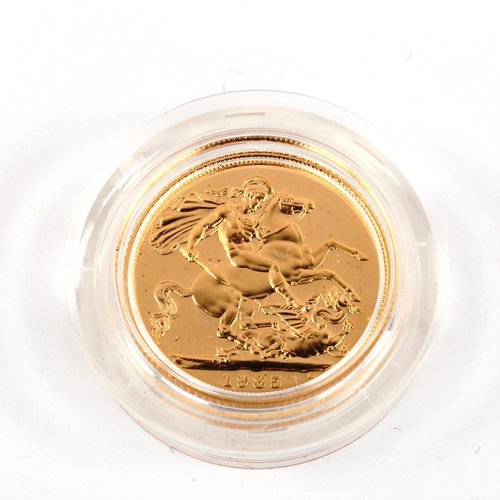 124 - Royal Mint 1985 gold proof sovereign coin, limited edition no. 768 of 25,000, boxed