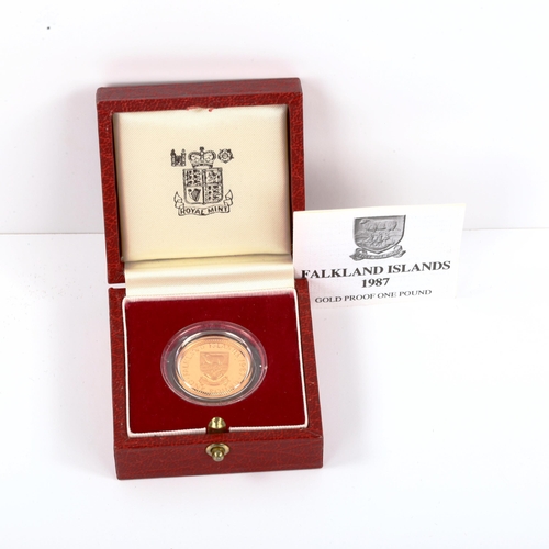 126 - Royal Mint 1987 Falkland Islands gold proof one pound coin, limited edition of 200, boxed