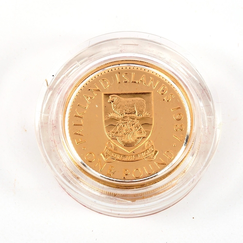 126 - Royal Mint 1987 Falkland Islands gold proof one pound coin, limited edition of 200, boxed