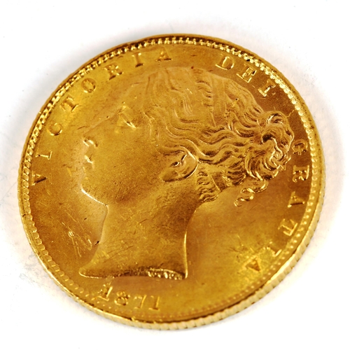 138 - A Victoria 1871 gold full sovereign coin, die no. 9, 7.9g