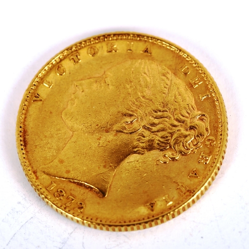 140 - A Victoria 1872 gold full sovereign coin, die no. 21, 7.9g