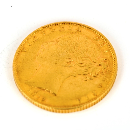 141 - A Victoria 1872 gold full sovereign coin, die no. 62, 7.9g