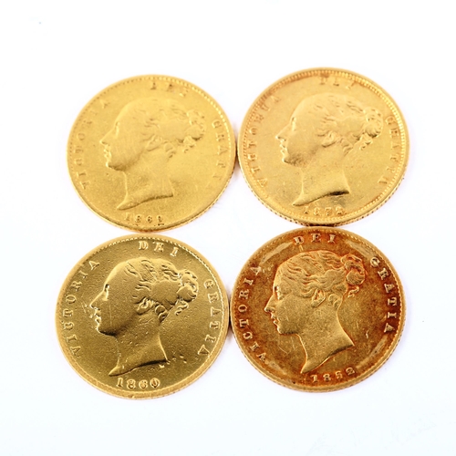 162 - 4 x Victoria gold half sovereign coins, comprising 1852, 1860, 1869 and 1872 (4)