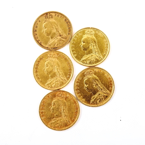 165 - 5 x Victoria 1892 gold half sovereign coins (5)