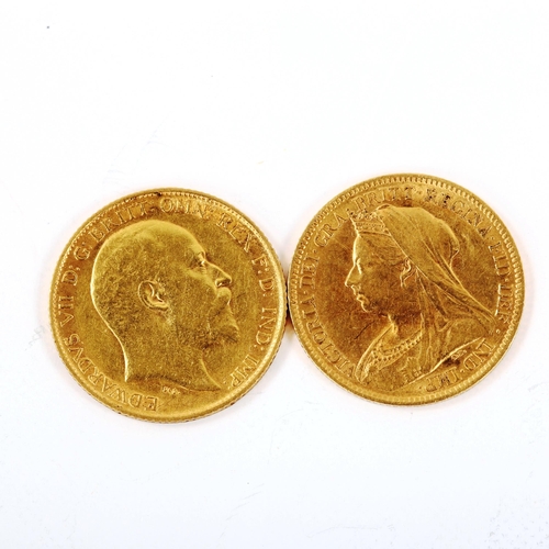 166 - 2 x gold half sovereign coins, comprising 1900 and 1908 (2)