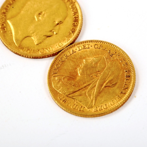 166 - 2 x gold half sovereign coins, comprising 1900 and 1908 (2)